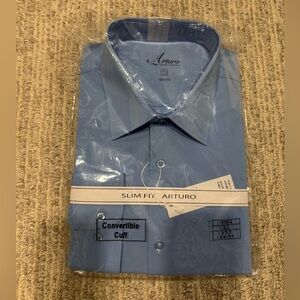 NWT Men's Slim Fit Blue Button-up Dress Shirt